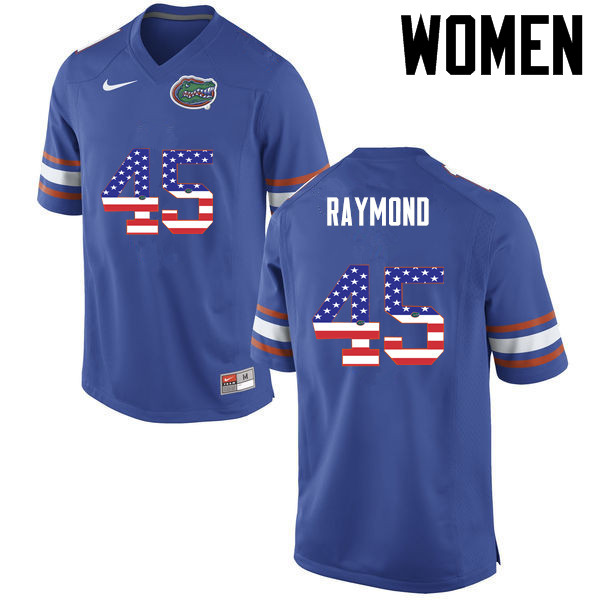 Women Florida Gators #45 R.J. Raymond College Football USA Flag Fashion Jerseys-Blue - Click Image to Close